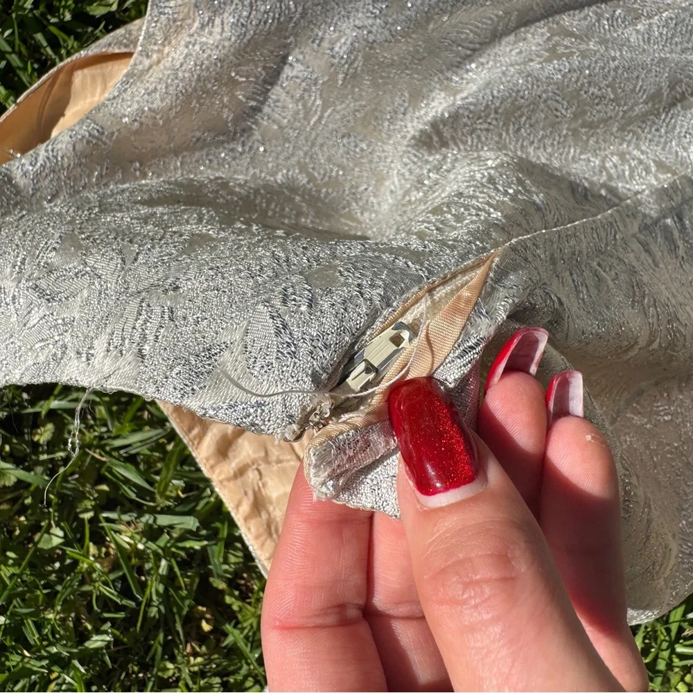 60s Vintage Lilli Diamond Silver Brocade Wiggle Dress Xs - Picture 8 of 8